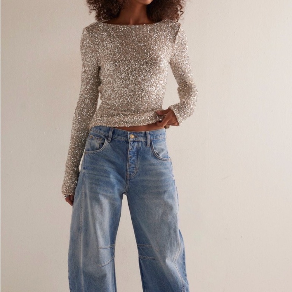 Free People Silver Sequin Top